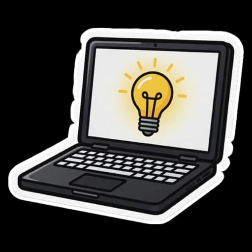 Finney achter een laptop met een idee