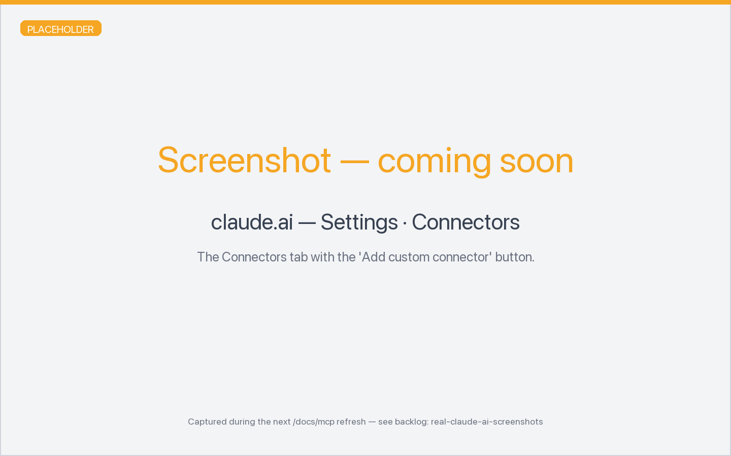 claude.ai Settings → Connectors tab with Add custom connector button